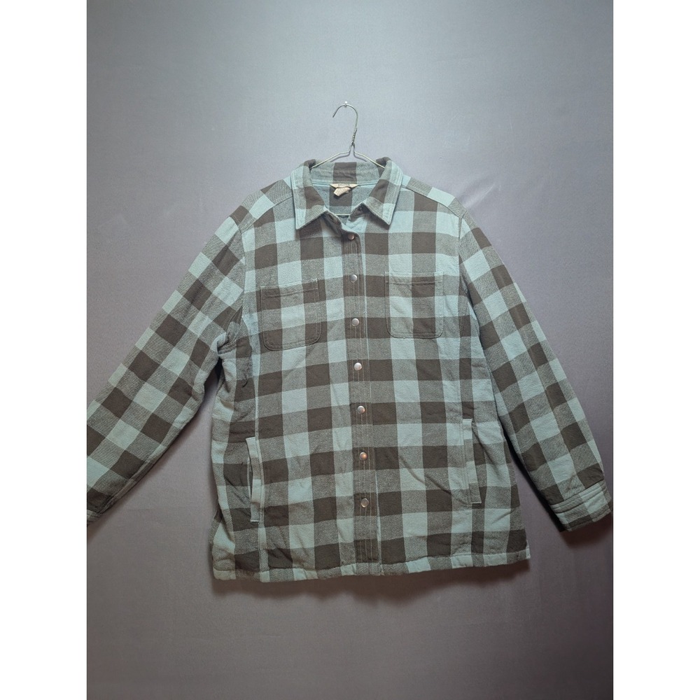 Duluth Flapjack Flannel Shirt Jacket Womens L Multi Plaid Quilt Lined Snap Front